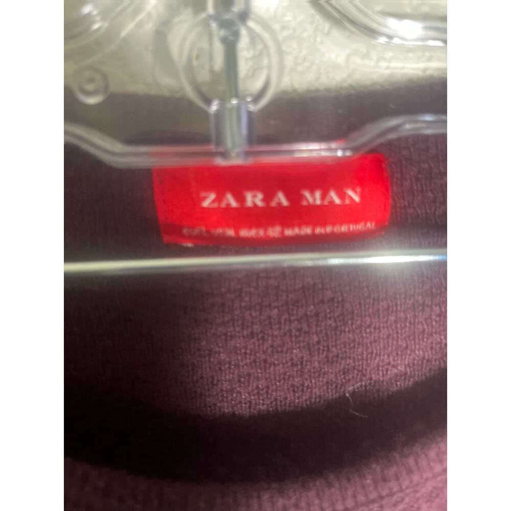 Zara Man Open Weave Waffle Knit Crewneck Sweater-Plum Maroon Light Pullover-Sz L - Picture 2 of 3